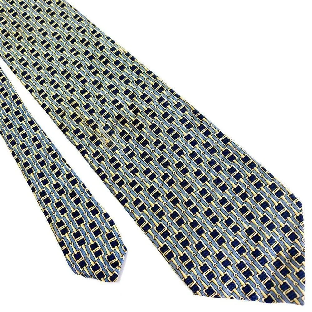 Paolo Gucci Blue Yellow Silk Tie‎ Woven Geometric 